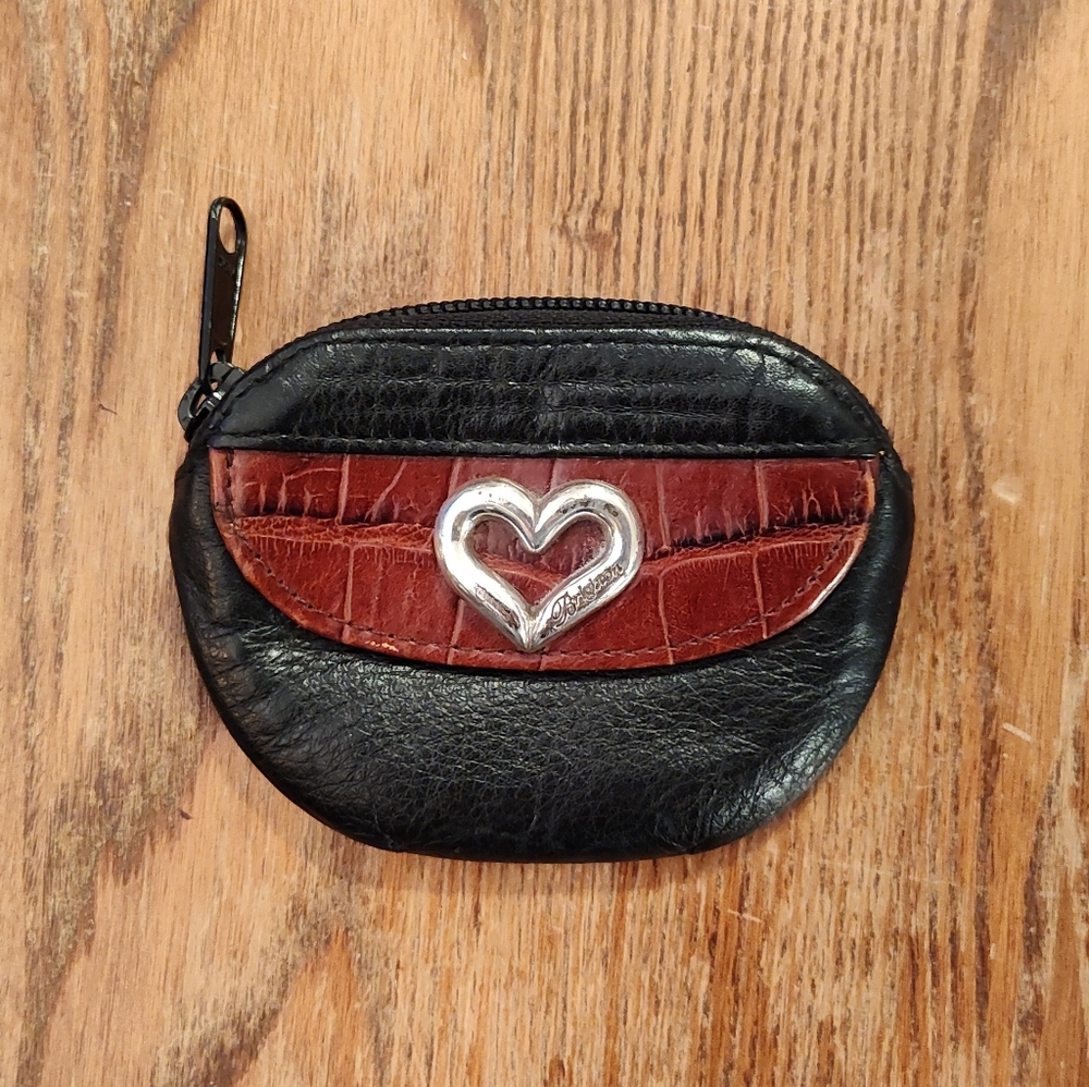 Brighton Black & Brown Leather Coin Purse With Heart Embellishment